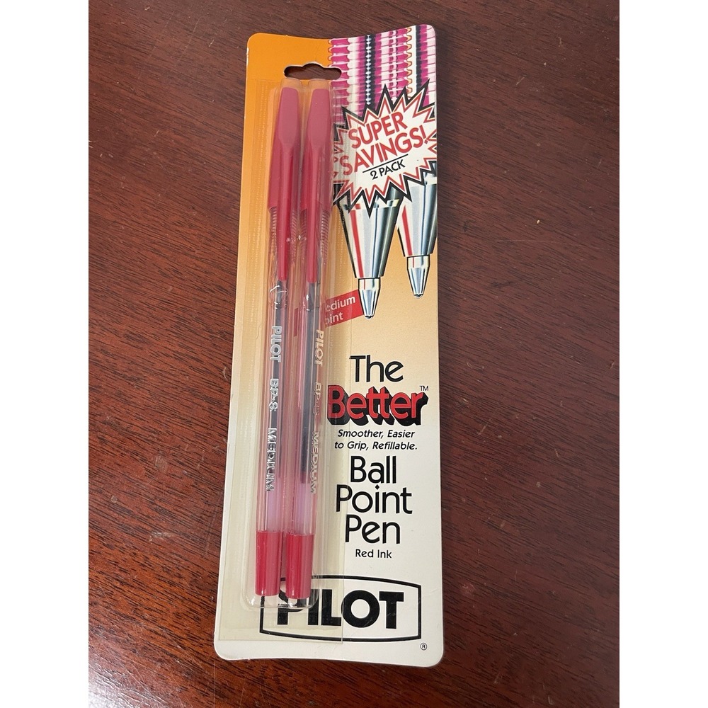Vintage Pilot 2 The Better Medium Ball Point Pen Red Ink Refillable 80s 90s